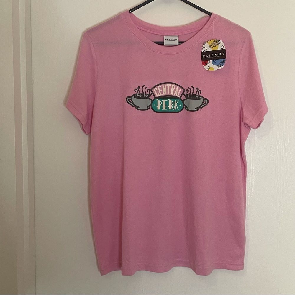 FRIENDS Central Perk plush knit tee, bubblegum pink, XL NWT
